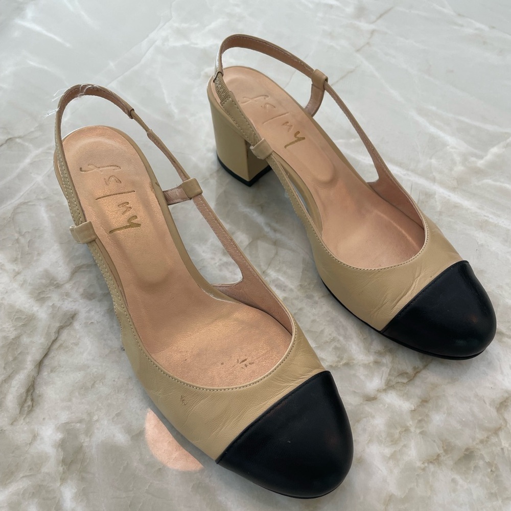 French Sole Beige and Black Heels